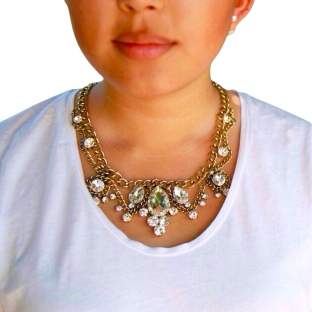 Crystal Chandelier Statement Necklace Women Color Gold